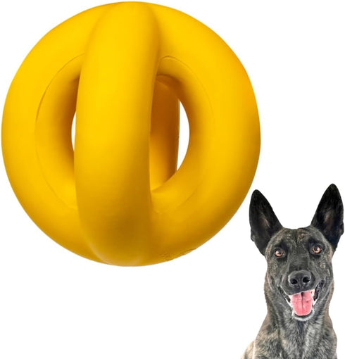 Indestructible Ring Ball for Aggressive Chewers, Non-Toxic Natural Rubber Dog Toys, Butter Scent, Yellow (4.5”)