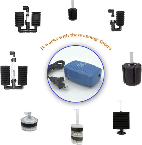 Aquarium Air Pump Kit for 3-20 Gallon Fish Tank, 3W 48GPH Oxygen Aerator with Air Stone and Tubing