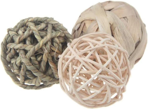 Natural Chew Activity Toys - Chew Grass Balls and Rolling Chew Toys for Bunny, Improve Dental Health for Rabbit