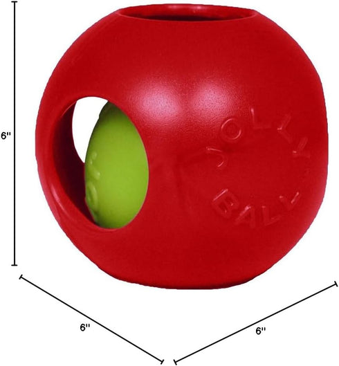 Medium/6 Inches, Jolly Pets Teaser Ball Dog Toy, Red