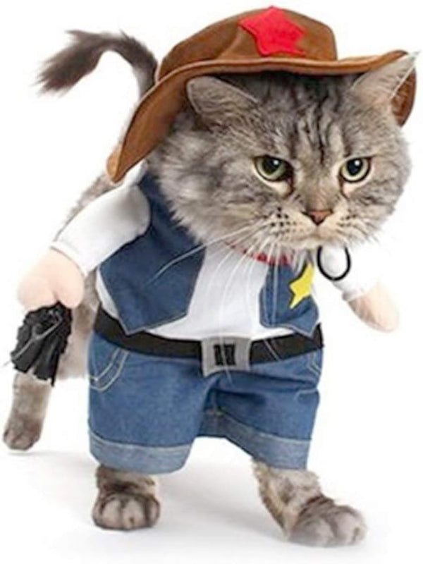 Halloween Costume for Cat and Small Dog, Funny Cowboy Hat Suit, Size L