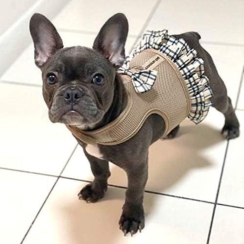 Parisian Pet Step in Dog Harness, 100% Mesh Fabric, Plaid Khaki, Soft Fully Padded, No Pull Dog Vest Harness, Small