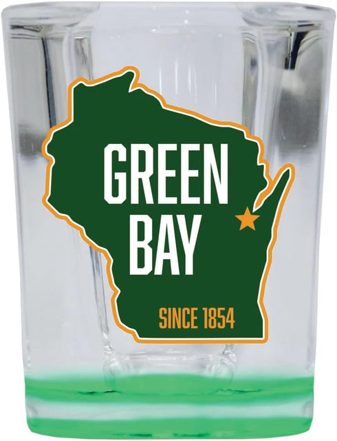 Green Bay Wisconsin State Shape Design Souvenir 2 oz Shot Glass Square