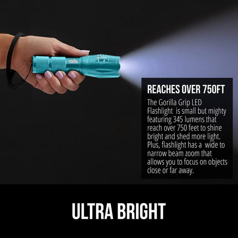 Gorilla Grip Powerful LED Flashlight - 750 FT Water Resistant with 5 Adjustable Modes - High Lumens Ultra Bright Mini