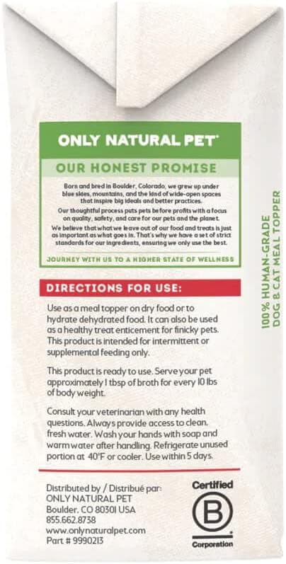 Only Natural Pet Bone Broth Beef Flavor Dog & Cat Meal Topper, 100% Human-Grade, Free-Range, 2-Pack (11.16 oz Each)