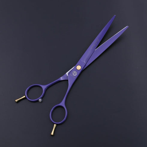 Professional Dog Grooming Scissor Kit - Purple Dragon 7.0 inch Hair Cutting, Curved & Chunker Shears with Bag