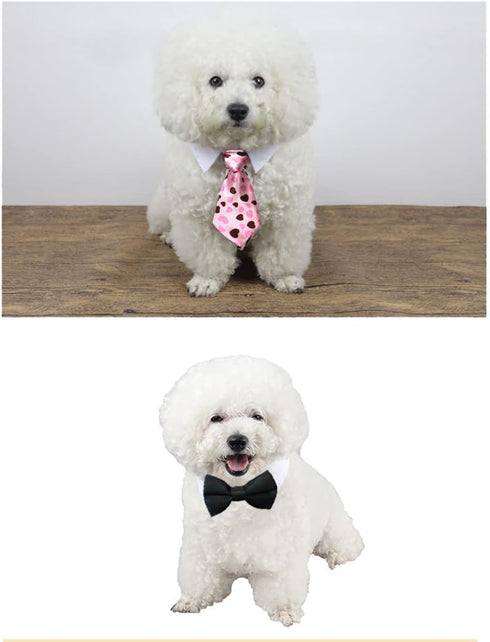4 Pieces Adjustable Bowtie Pet Costume for Dogs and Cats, Formal Necktie Collar Grooming Accessories (Red/Heart)