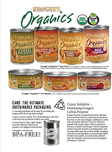Evanger's Grain Free Organic 100-Percent Cooked Chicken for Dogs - 12.8 Ounce Can, Pack of 12