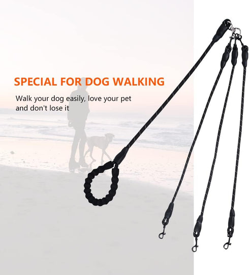 Three Dog Leash, Comfortable Double Dog Leash with Reflective, 360 Swivel No Tangle Training Leash for Large Medium