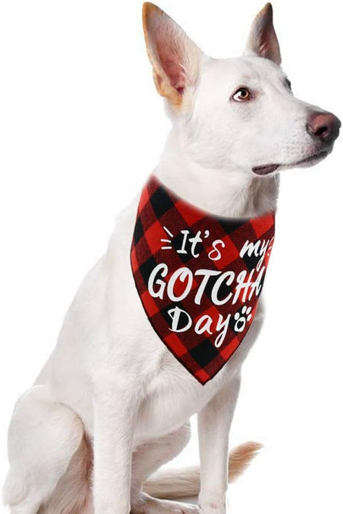 2 Pack It’s My Gotcha Day Print Dog Birthday Bandana - Red and Blue Scarf Bibs Accessories for Pet Birthday Gift