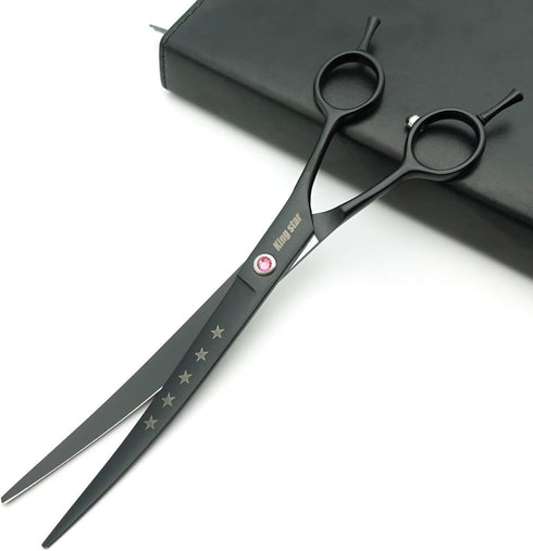 Kingstar 8.0in. Matt Black Professional Pet Grooming Scissors Set - Straight, Thinning & Curved Scissors with Comb