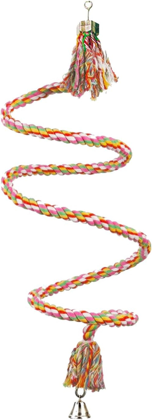 SunGrow Rope Perch for Parrots, 59” Long Bungee Bird Toy, Brightly Colored with Jingling Bell