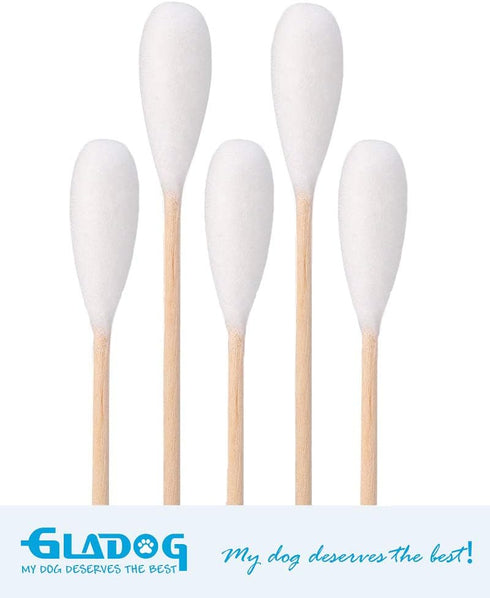 GLADOG 6 Inch Professional Cotton Buds for Dogs, Medium Size with Durable Bamboo Handle