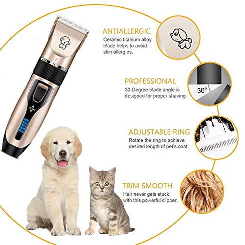 Professional USB Dog Clippers, Low Noise Rechargeable Pet Grooming Kit with LED Display and Nail Kits