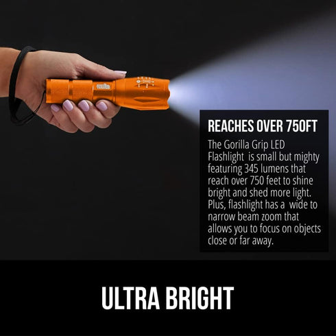Gorilla Grip Powerful LED 750 FT Water Resistant Tactical Flashlight, High Lumens Ultra Bright Mini Flash Light (Orange)