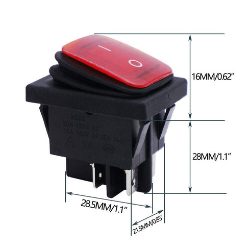 Twidec 2Pcs Waterproof DC12V Rocker Toggle Switch, Red LED Light Illuminated, 16A, ON/Off DPST