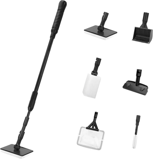 AQUANEAT 6 in 1 Fish Tank Cleaning Tools, Includes Algae Scraper, Sponge Pad, Fish Net, Gravel Rake, Cleaning Brush