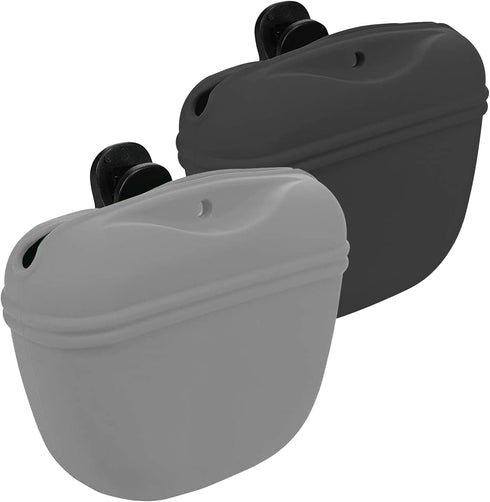 Dog Treat Training Pouch 2 Pack, Silicone Pet Treat Bag with Clip/Magnetic, BPA Free (Grey & Black)