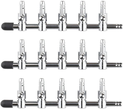 Aquarium Air Flow Control Lever Pump - 5 Way Inline Manifold Tubing Splitter Valve, 3-Pack