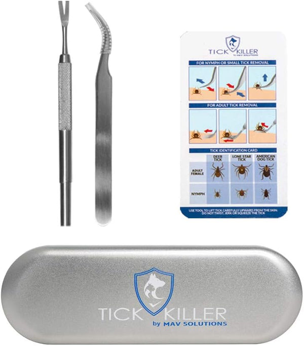 Platinum Tick Removal Tool Set, Stainless Steel Tweezers Kit with Protective Metal Case and Identification Card