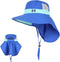 Kids Fishing Sun Hat with Neck Flap - Wide Brim Bucket Hiking Safari Cap with Ponytail Hole, Breathable UPF50+