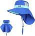 Kids Fishing Sun Hat with Neck Flap - Wide Brim Bucket Hiking Safari Cap with Ponytail Hole, Breathable UPF50+