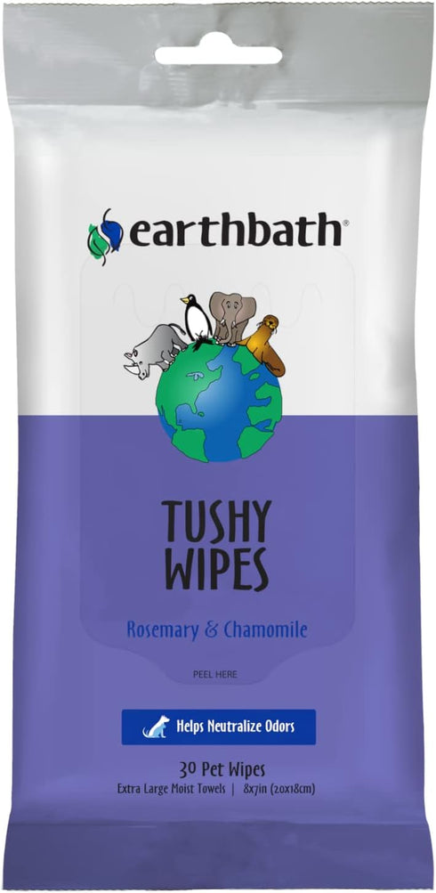 earthbath Rosemary & Chamomile Tushy Wipes, Dog Wipes for Paws and Butt, Cruelty-Free Cleaning Wipes, 30 Count