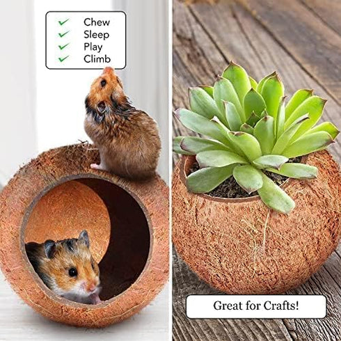 SunGrow Coconut Shell House for Gecko, Snake & Ball Python, Raw Coco Husk Pet Hiding House