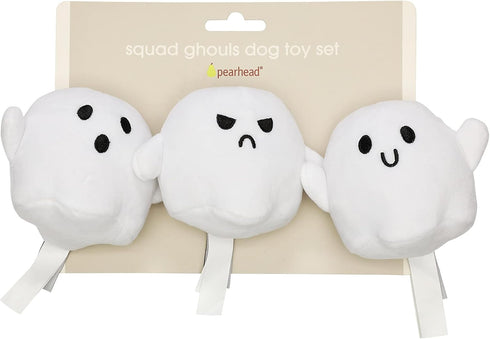Pearhead Plush Squeaky Ghost Dog Toys, Set of 3 Halloween Stuffed Pet Toys, Must-Have Accessories for Dog Owners