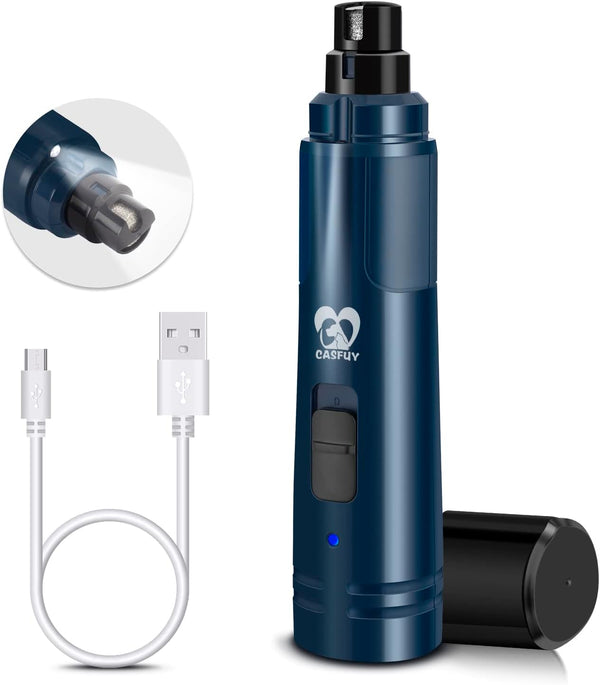Casfuy Dog Nail Grinder with LED Light, Upgraded 2-Speed Electric Trimmer for Small Medium Large Dogs, Dark Blue