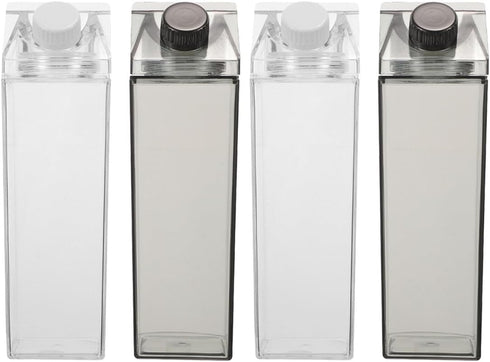 MAGICLULU 4pcs 500ml Milk Carton Bottle Set, Reusable Plastic Square Milk Container