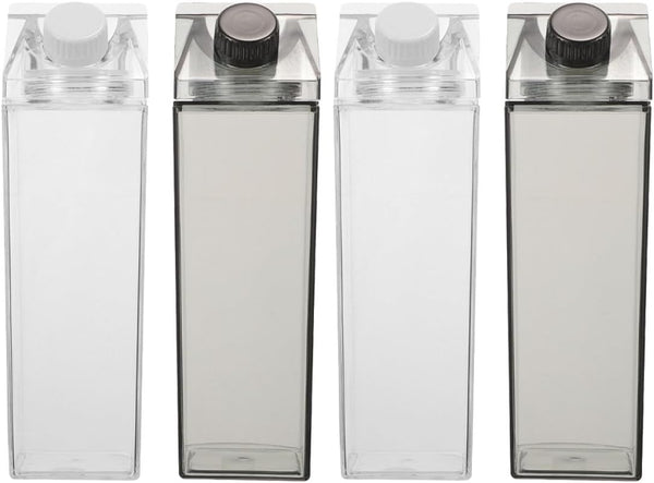 MAGICLULU 4pcs 500ml Milk Carton Bottle Set, Reusable Plastic Square Milk Container