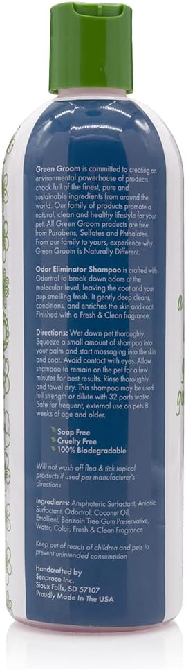 Green Groom Odor Eliminator Dog Shampoo, 16 oz - All Natural Ingredients, Powerful Deodorizing Formula