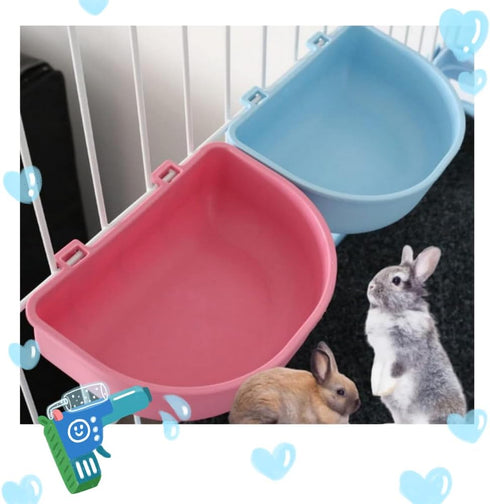2 Pcs Rabbit Food Water Bowl, Guinea Pig Plastic Feeding Dish, Chinchilla Hanging Portable Bowl (Pink and Blue)