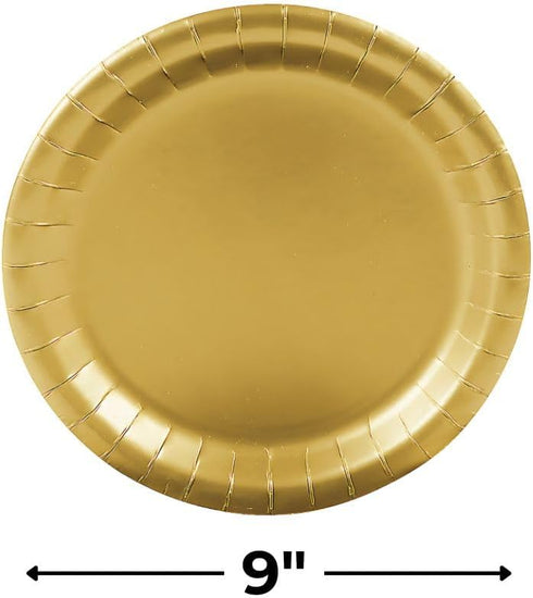 24 Fun Express Metallic Gold Paper Dinner Plates - Metallic Gold Disposable Dessert Paper Plates - Tableware