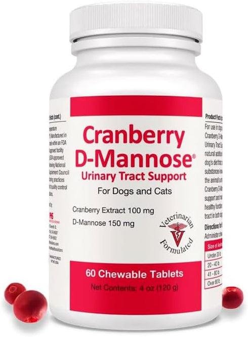 Cranberry D-Mannose Urinary Tract Supplement for Dogs & Cats, 60 Chewable Tablets
