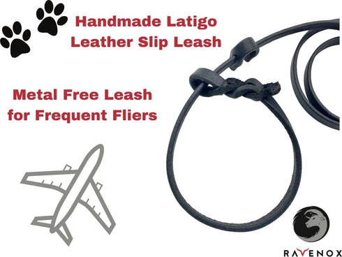 Ravenox Leather Slip Lead Dog Leash, Soft, Adjustable Handmade Latigo Pet Lead, Black, No Hardware Leash Collar