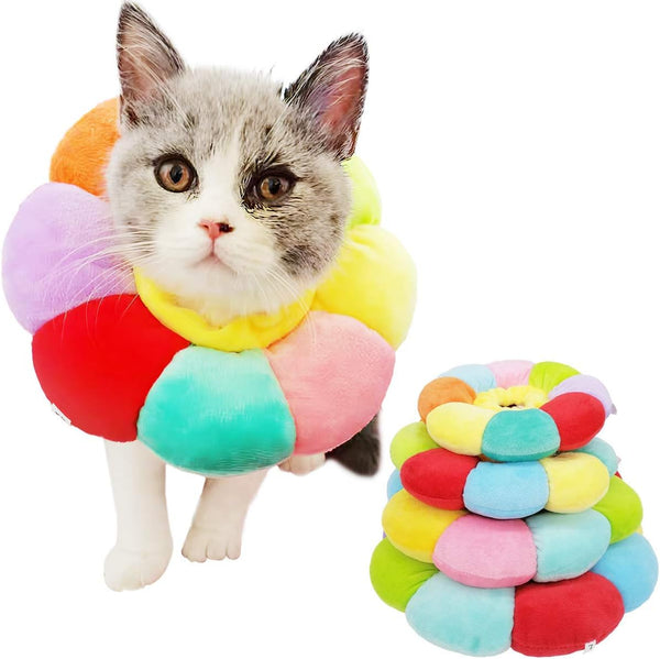 KUDES Adjustable Cat Small Dog Recovery Collar, Cute Neck Cone for Surgery, Wound Healing Protective Cone, Colorful (L,