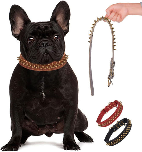 Spiked Dog Collar, Mushrooms Rivet Studded Adjustable PU Leather Pet Collars for Cats and Dogs (M, Gray)