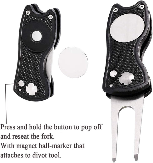Golf Accessories Set: Metal Divot Repair Tool with Ball Marker, Club Groove Cleaner Brush (3 in 1 Pack)