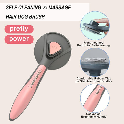 Cat Dog Grooming Brush - Self Cleaning Slicker Brush, Pet Tool for Loose Hair & Tangles, 2 Pack for All Hair Types