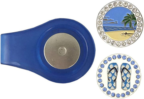Magnetic Ball Marker Clip with Two Bling Golf Ball Markers