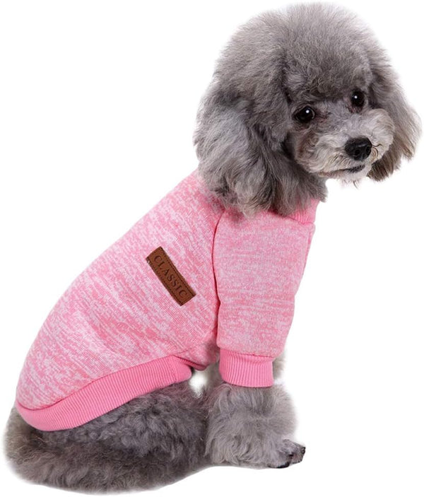 Pet Dog Classic Knitwear Sweater, Warm Winter Puppy Pet Coat, Soft Sweater Clothing for Small Dogs (XS, Pink)