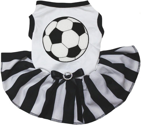 Petitebella Soccer White Shirt, Black Striped Dress for Puppy Dog, Small