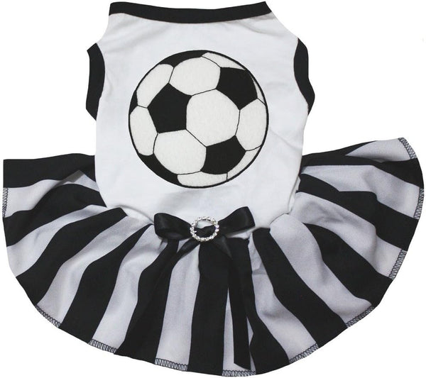 Petitebella Soccer White Shirt, Black Striped Dress for Puppy Dog, Small