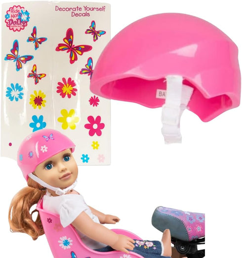 Pink Bike Helmet for 18" Dolls, Includes Decorative Decal Stickers Accessory