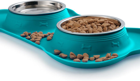 Hubulk 2 Stainless Steel Dog Bowls with No Spill Non-Skid Silicone Mat + Pet Food Scoop for Small Medium Large Dogs
