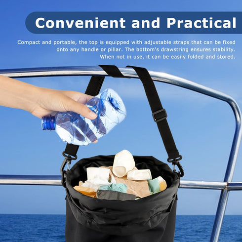 Trivolein 11.89-15.59Gal Boat Trash Can, Waterproof Nylon Boat Trash Bag Holder, Portable Foldable Marine Garbage Bin
