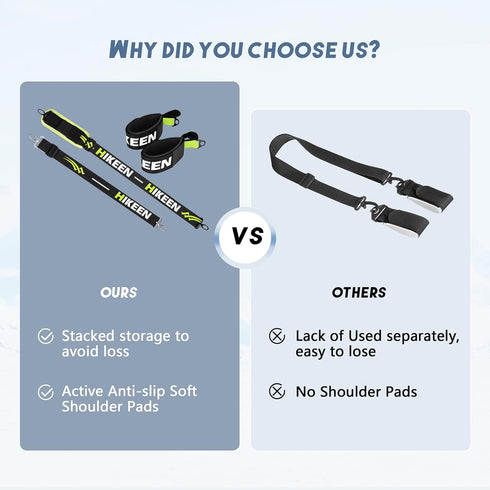 Hikeen Ski Carrier Straps, Adjustable Anti-slip Shoulder Slings for Poles and Boot Downhill Skis