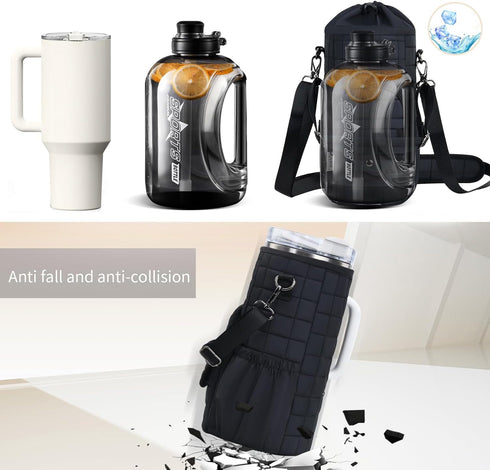 40oz Water Bottle Carrier Bag Insulated with Phone Pocket Quilt Water Bottle Holder Pouch, Daily Use Sling Bag